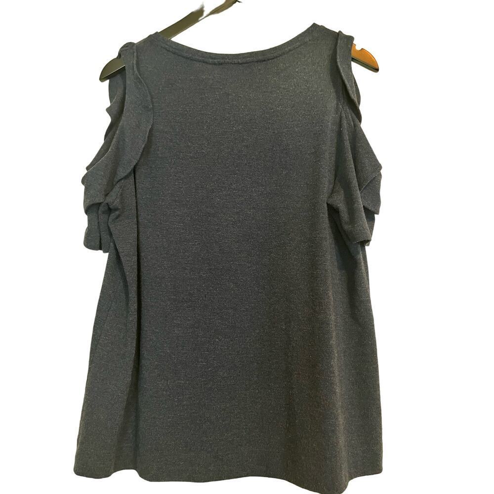 2 for $10 special☀️ EUC Loft Blue Cold Shoulder Blouse with Ruffled Sleeves Size - Picture 4 of 7